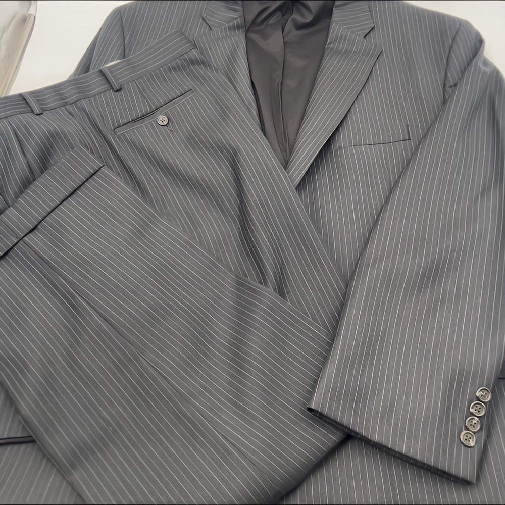 Lauren Ralph Lauren 2 Piece Wool Suit 42R Gray Pinstripe Blazer Pants 38W 30L